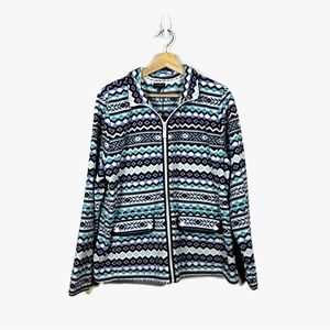 Talbots Petites Full Zip Fleece Jacket Womens P Fairisle Purple Blue Pockets